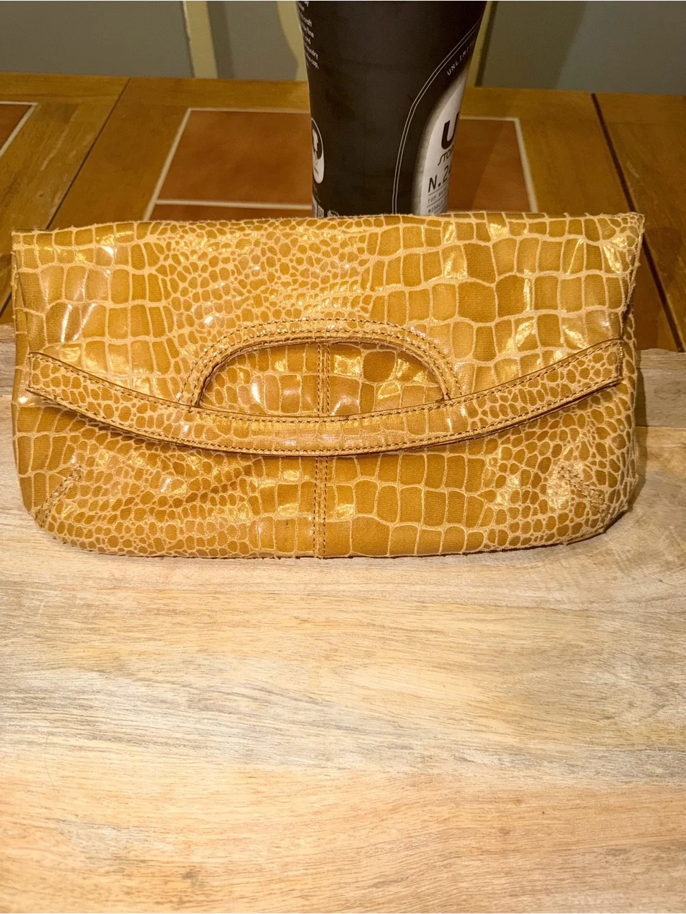 Nine West Croc-Embossed Yellow Wristlet Clutch